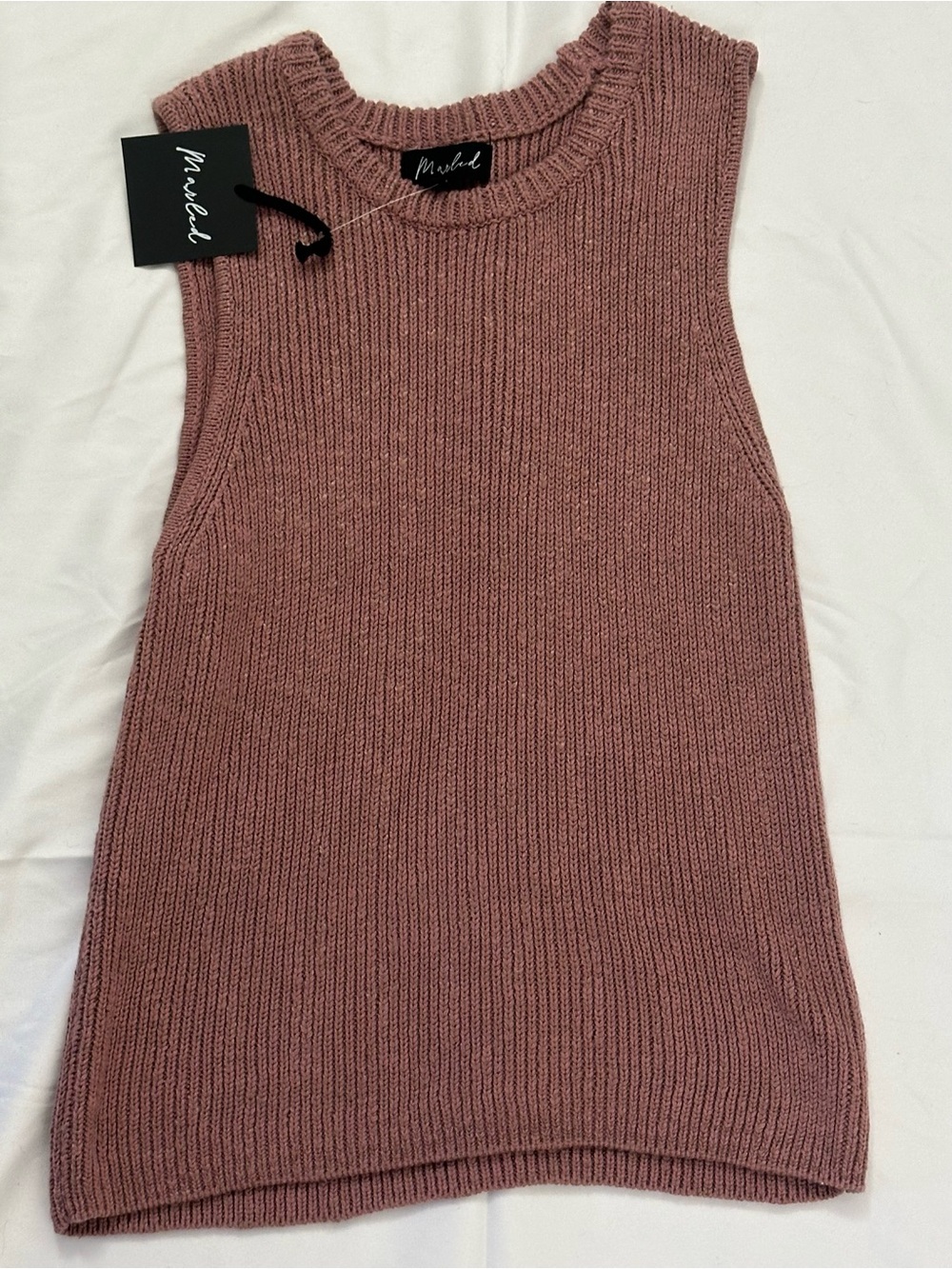Marled Mauve Ribbed Sleeveless Crew Neck Sweater